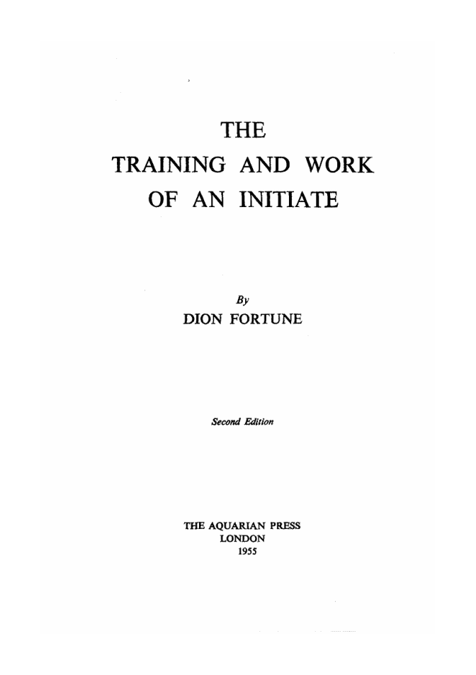 Dion Fortune - The Training and Work of an Initiate cover