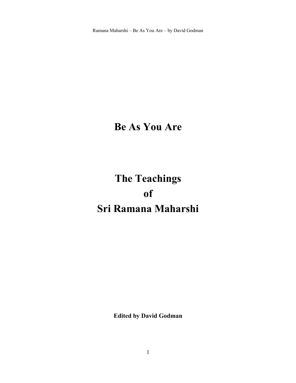 Ramana Maharshi - Be As You Are - Text cover