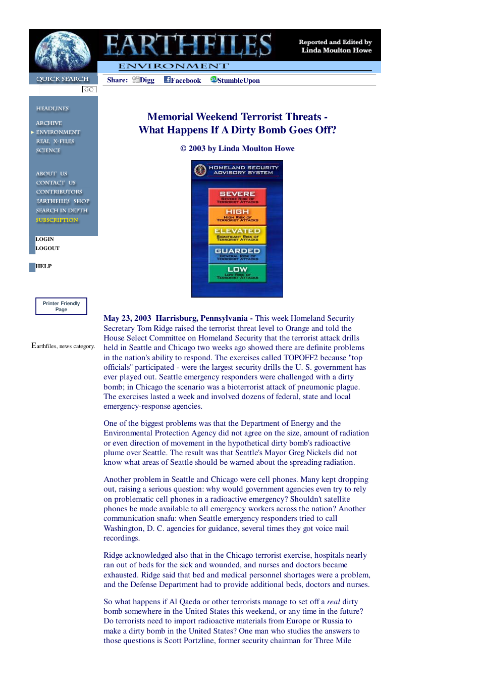 05 23 2003 Memorial Weekend Terrorist Threats - What Happens If A Dirty Bomb Goes Off cover