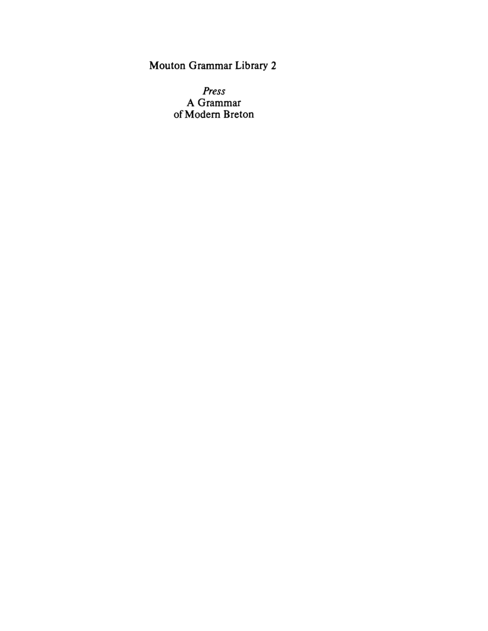 A Grammar of Modern Breton (1986) cover
