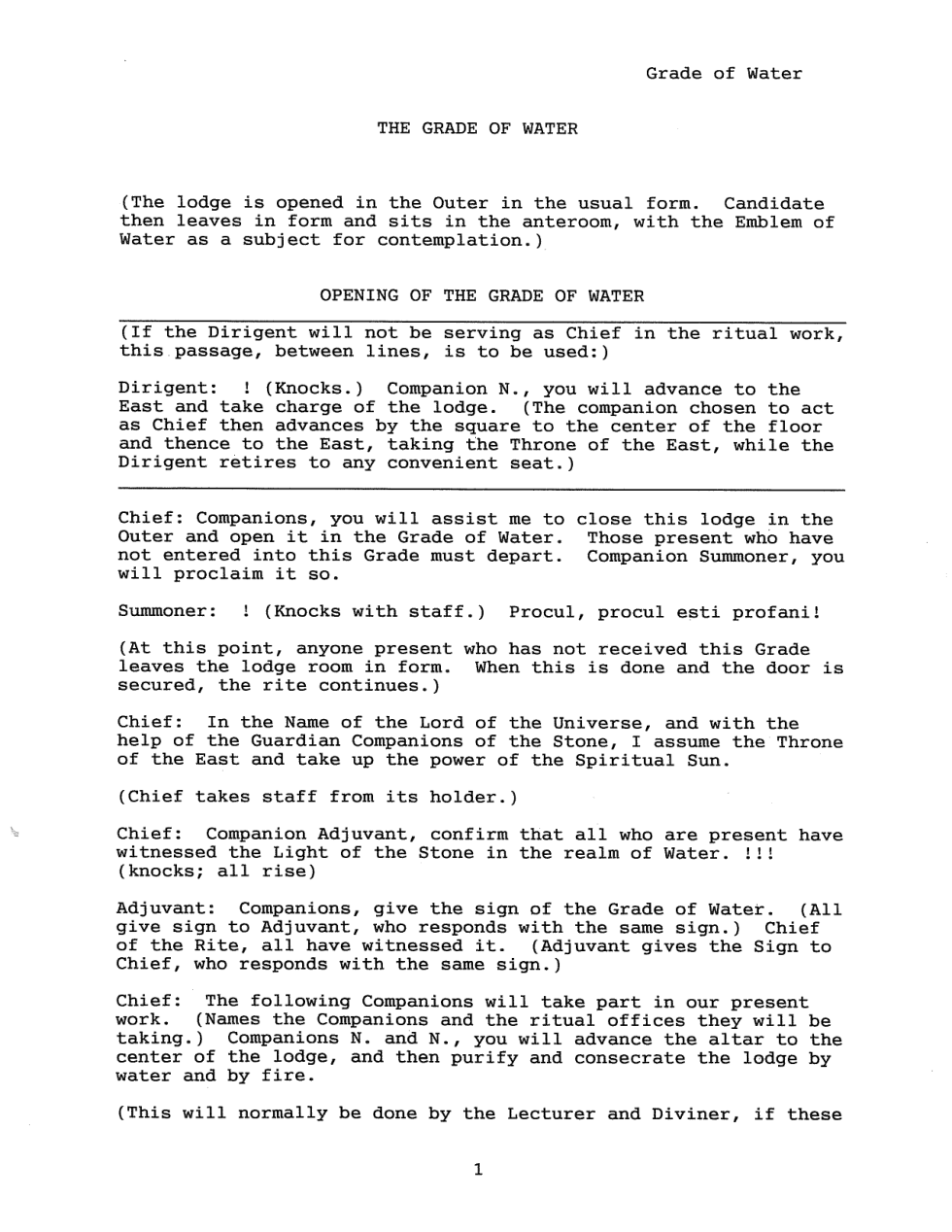 The Grade of Water - 1997 Draft cover