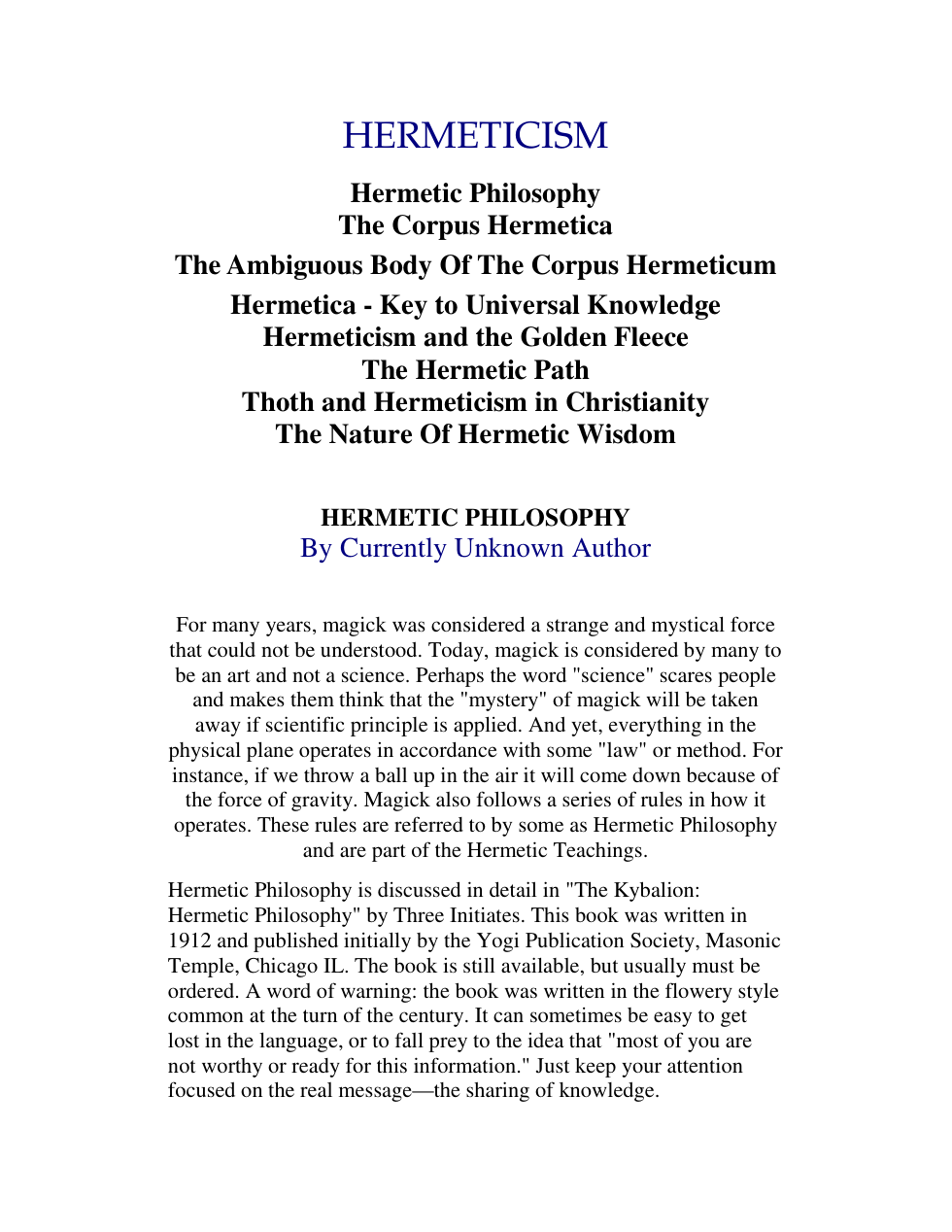 Hermeticism cover