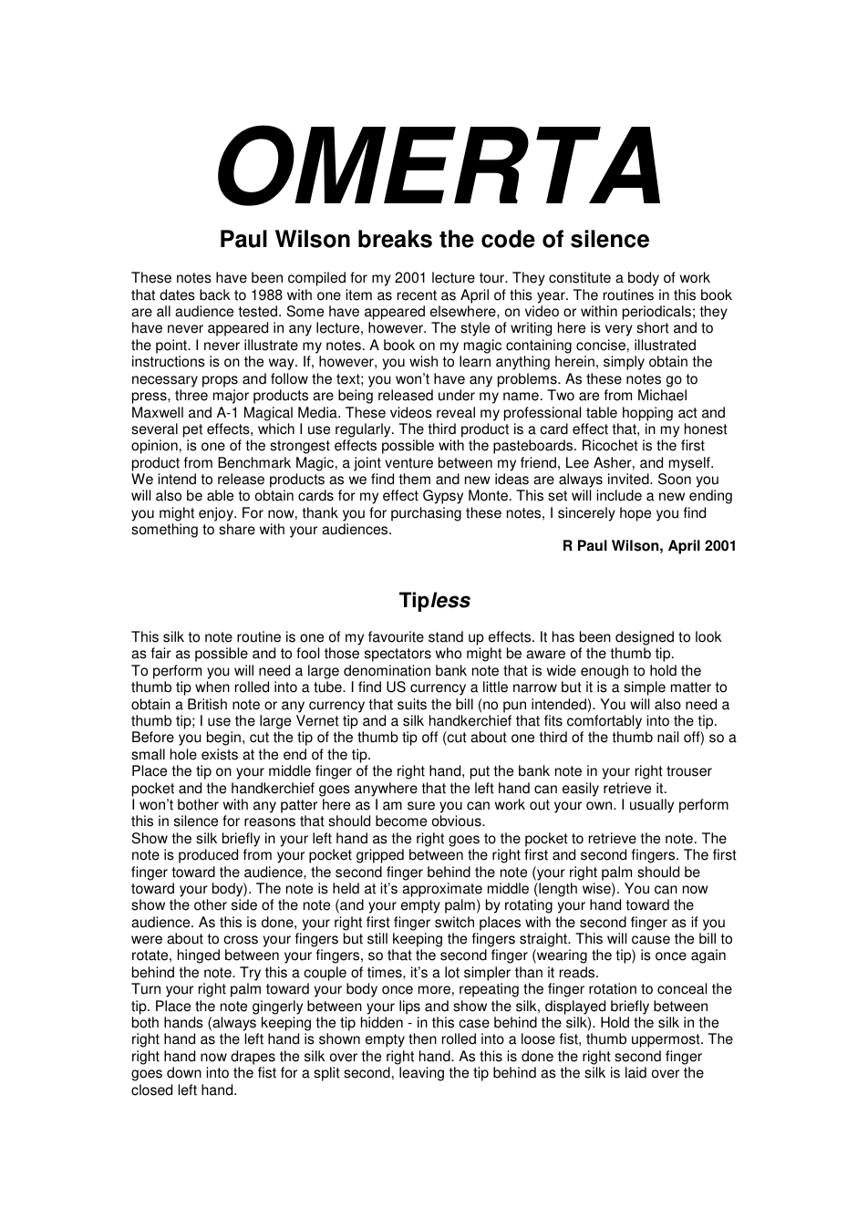 R. Paul Wilson - Omerta cover