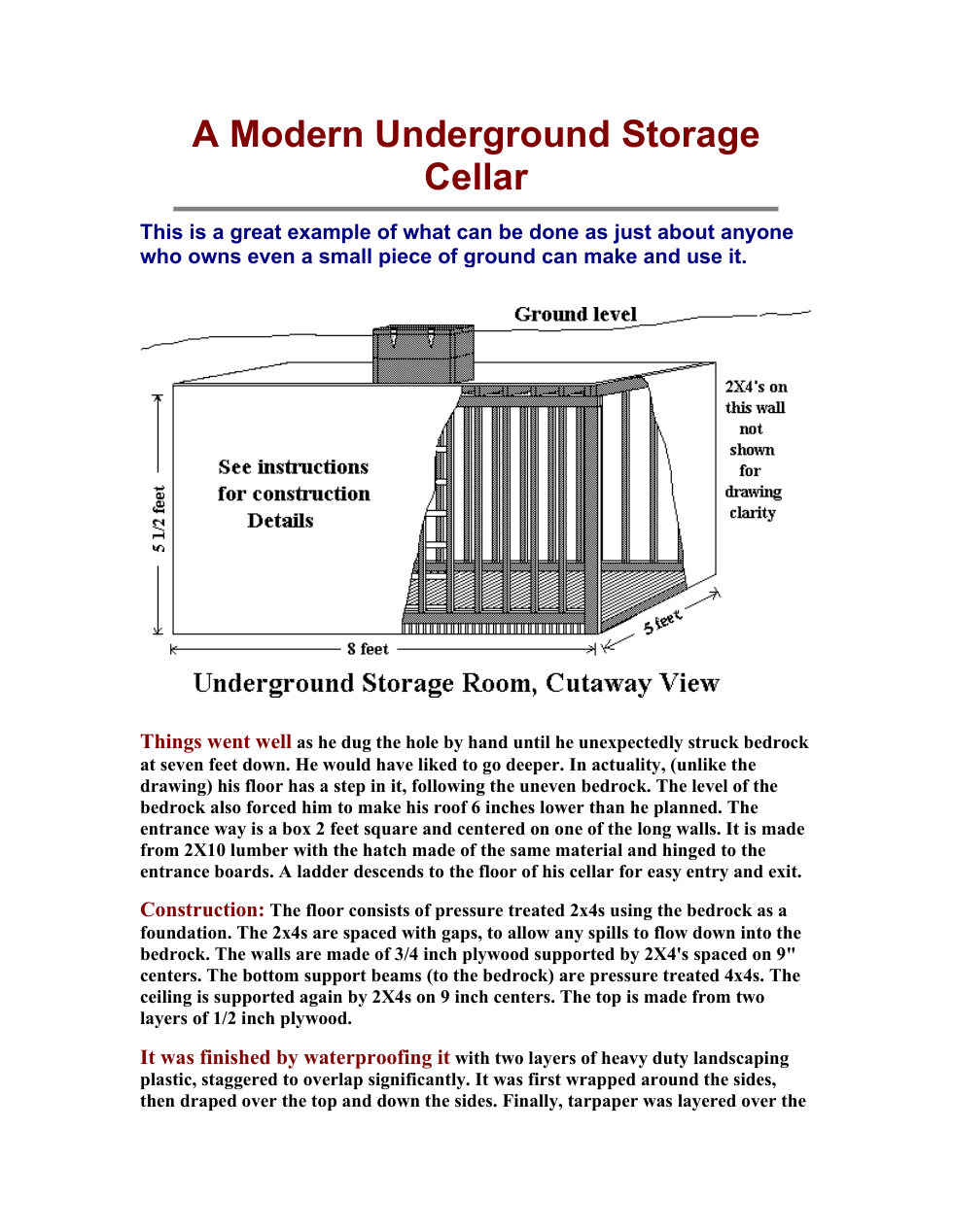 A Modern Underground Storage Cellar 5 pages cover