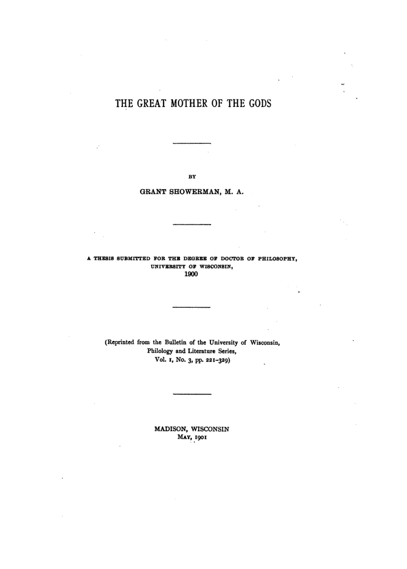 The Great Mother of the Gods - G Showerman cover