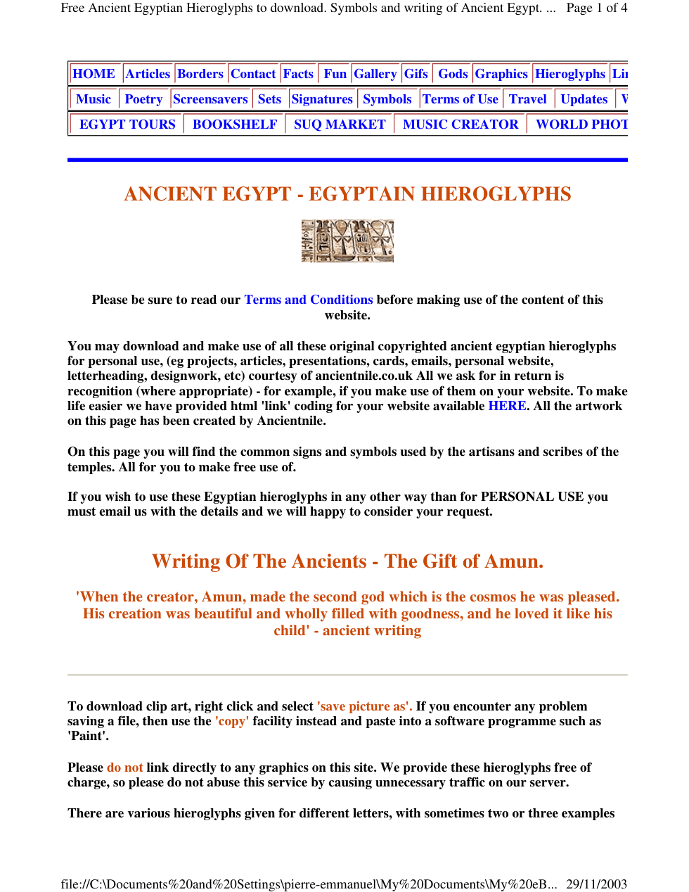 Ancient Egyptian Hieroglyphs (Pics) cover