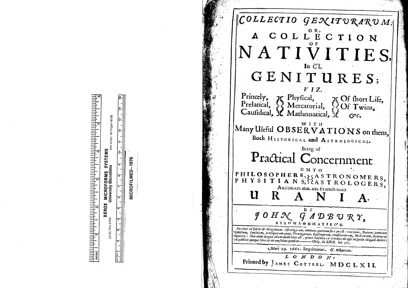 Gadbury, John - 1662 - A Collection of Nativities cover