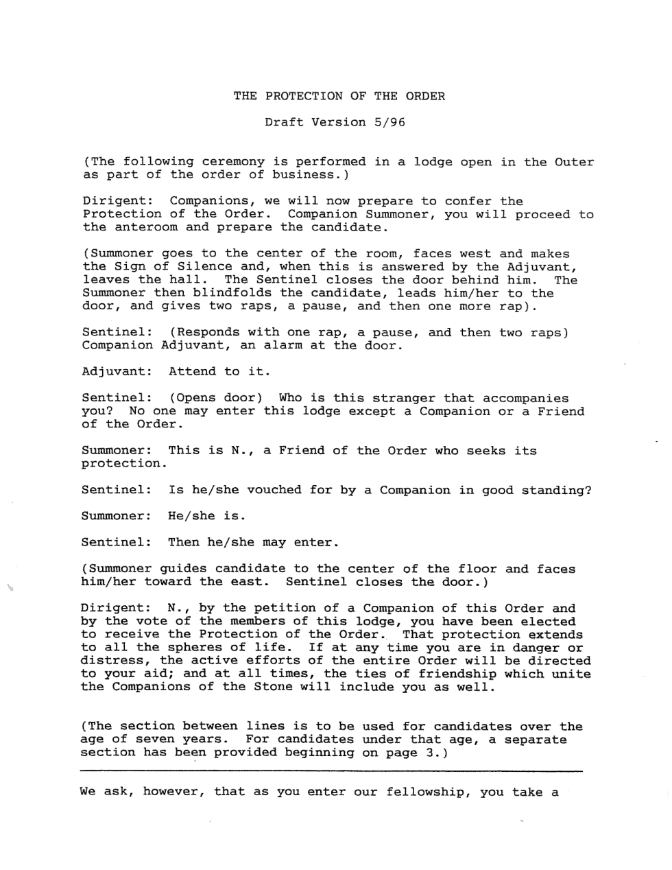 1996 Protection of the Order Draft cover
