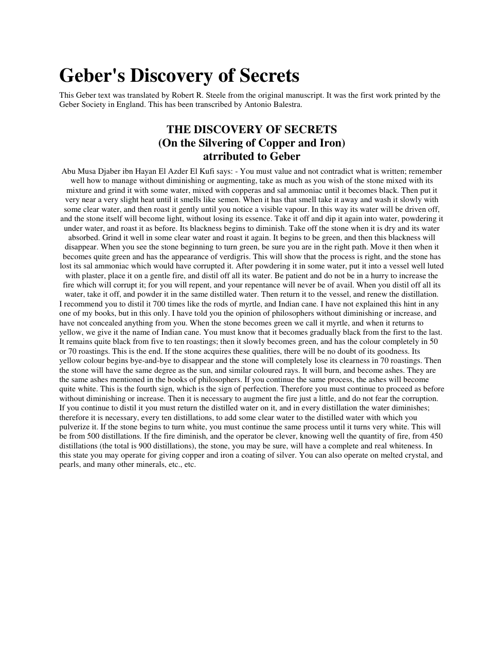 Geber's Discovery of Secrets cover