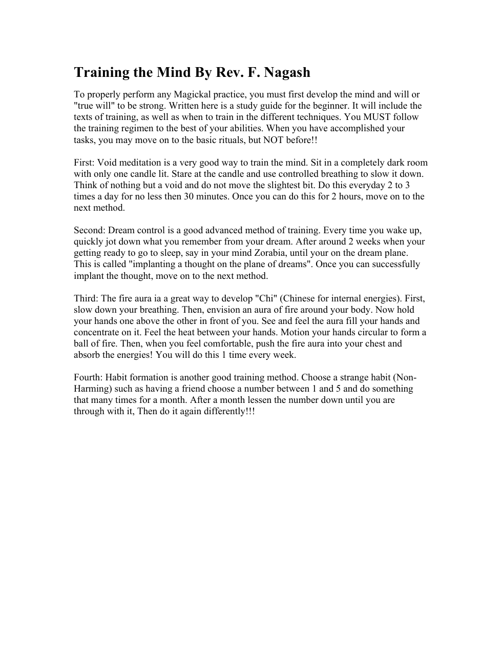 Training the Mind By Rev. F. Nagash cover