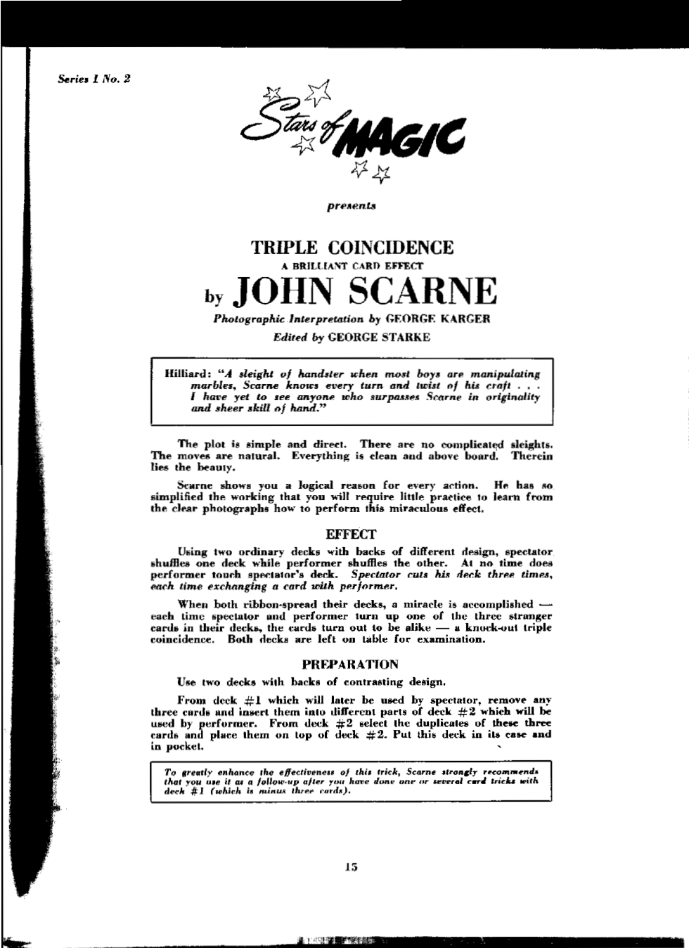 Stars Of Magic - John Scarne - Triple Coincidence cover