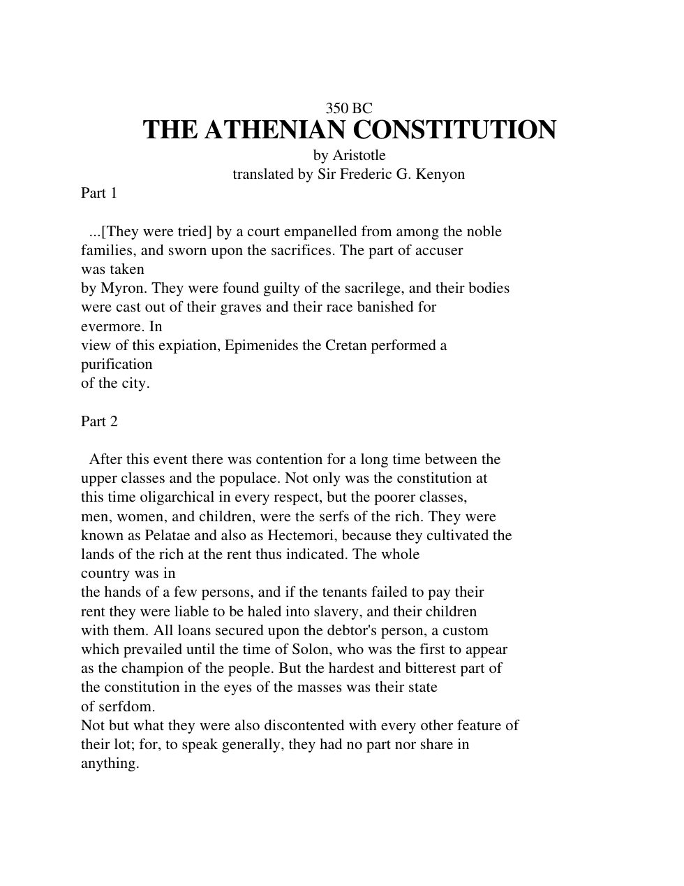 Aristotle - The Athenian Constitution cover