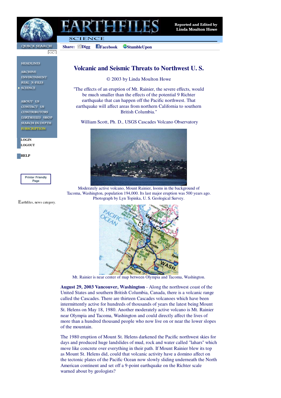 08 30 2003 Volcanic and Seismic Threats to Northwest U. S. cover