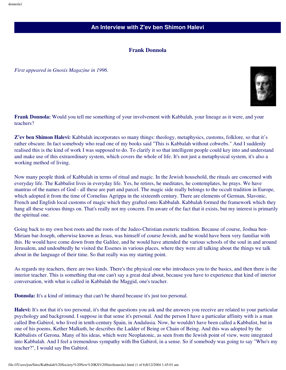 An Interview with Zev ben Shimon Halevi cover