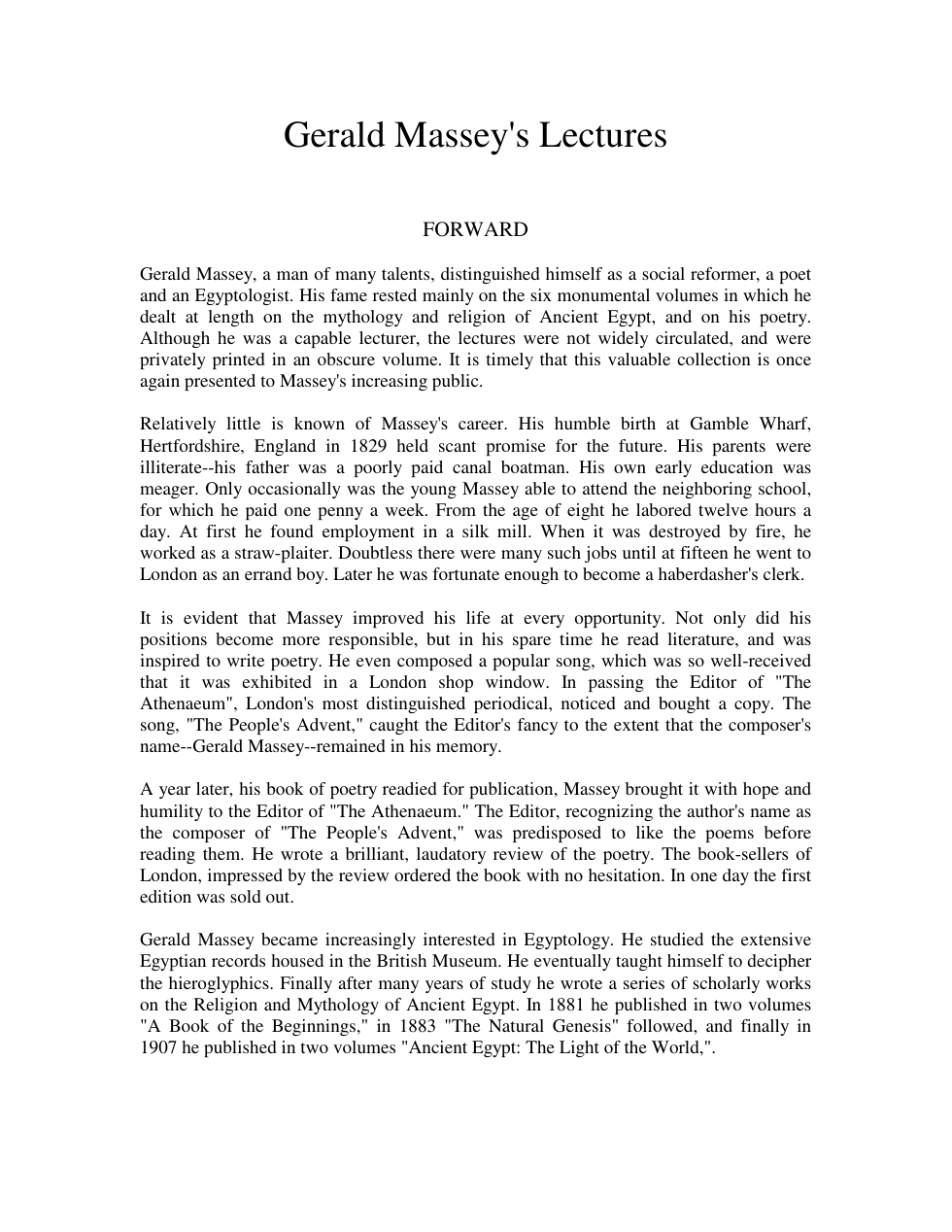 Gerald Masseys Lectures cover
