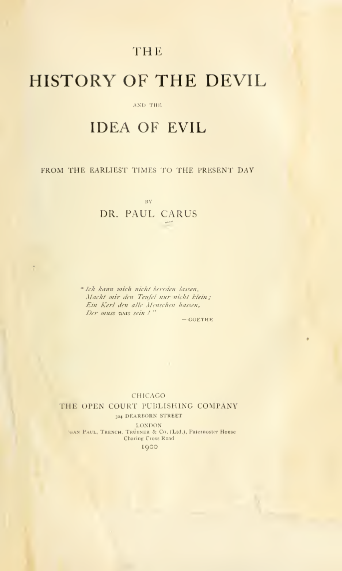 The History Of The Devil - P Carus cover