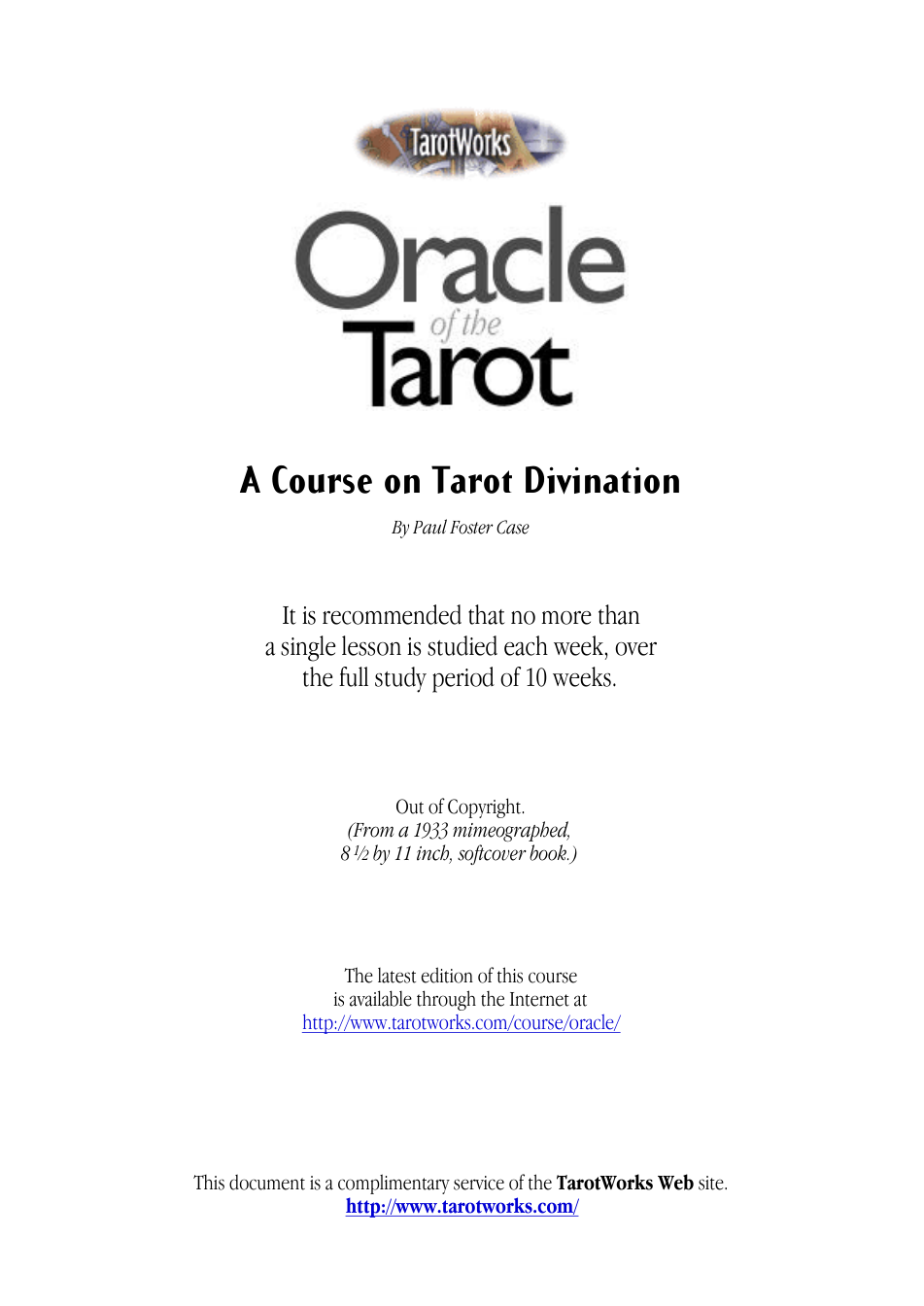 Paul Foster Case, Oracle of the Tarot, A Course on Tarot Divination cover