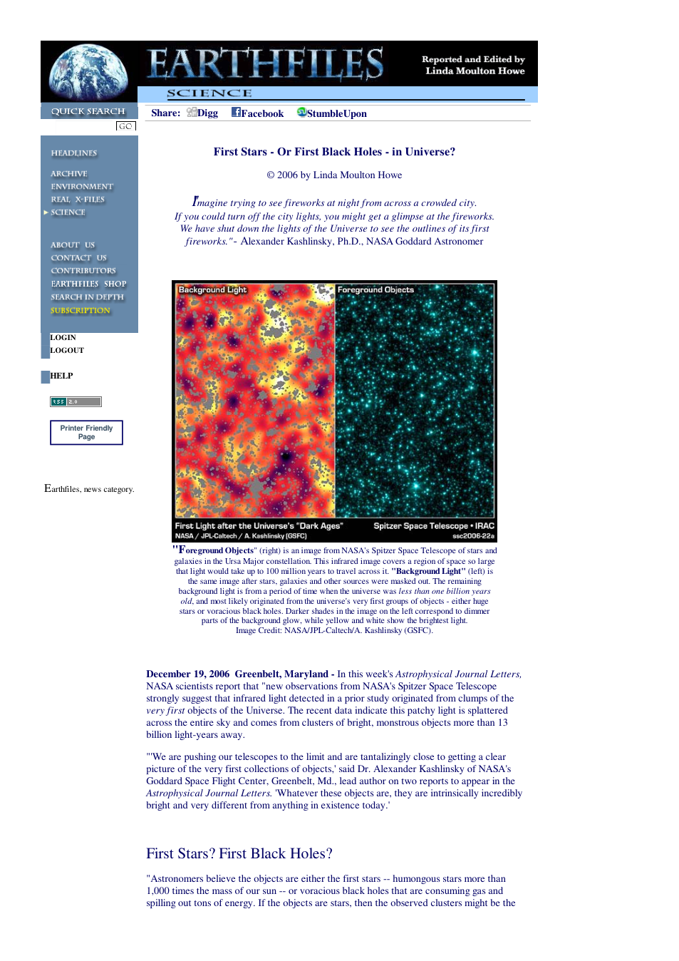 12 19 2006 First Stars - Or First Black Holes - in Universe cover