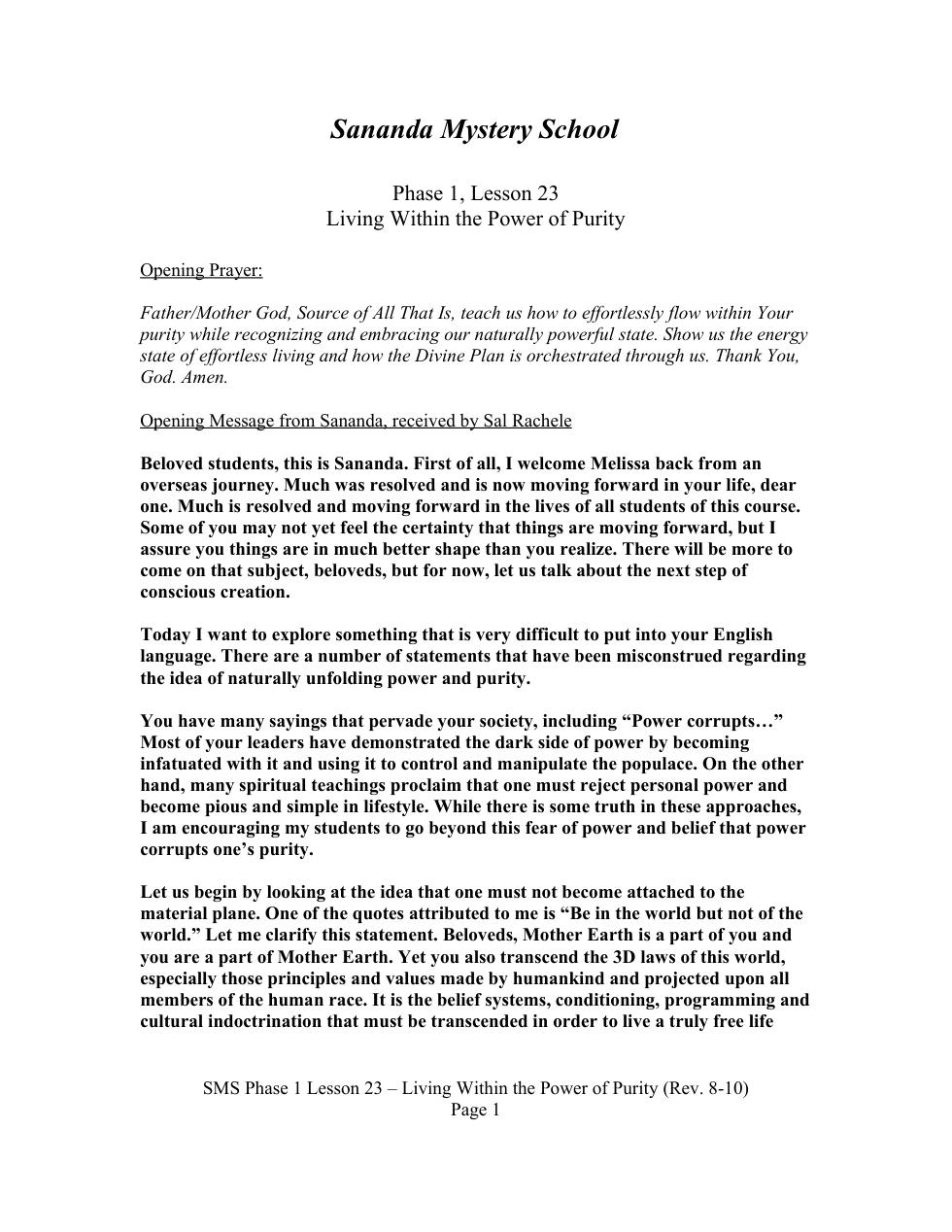 SMS Phase 1 Lesson 23 - Living Within the Power of Purity cover