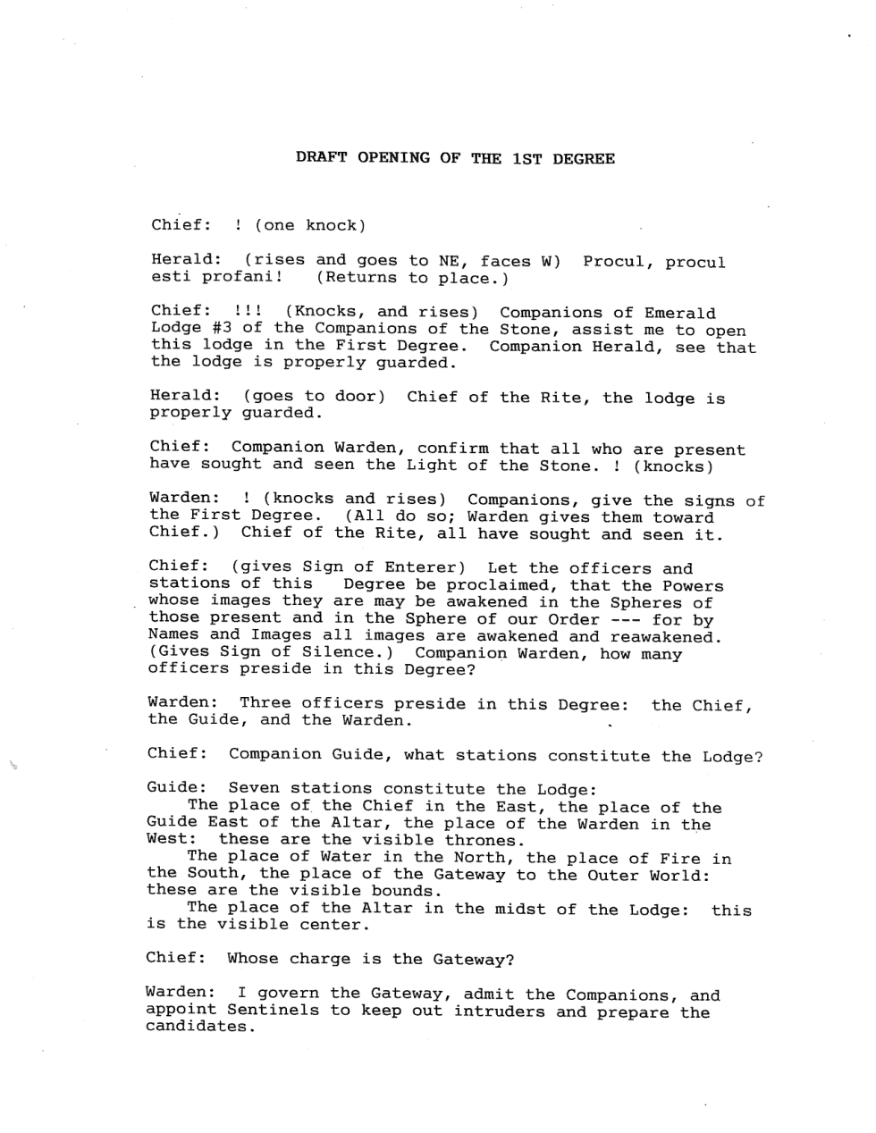 Draft Opening of the First Degree cover