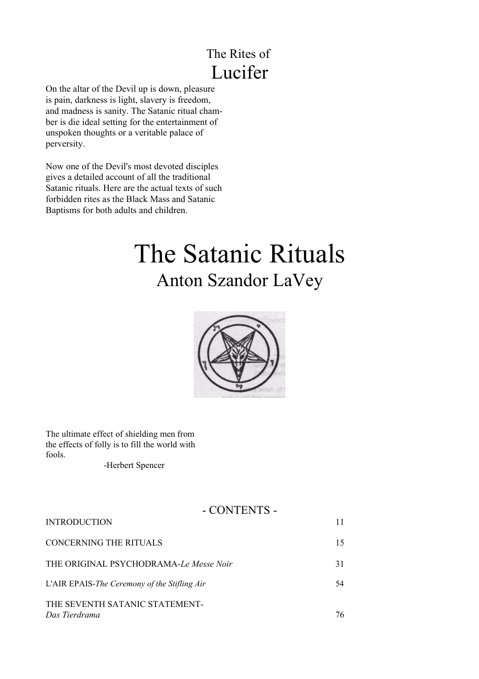 Anton LaVey - The Satanic Rituals cover