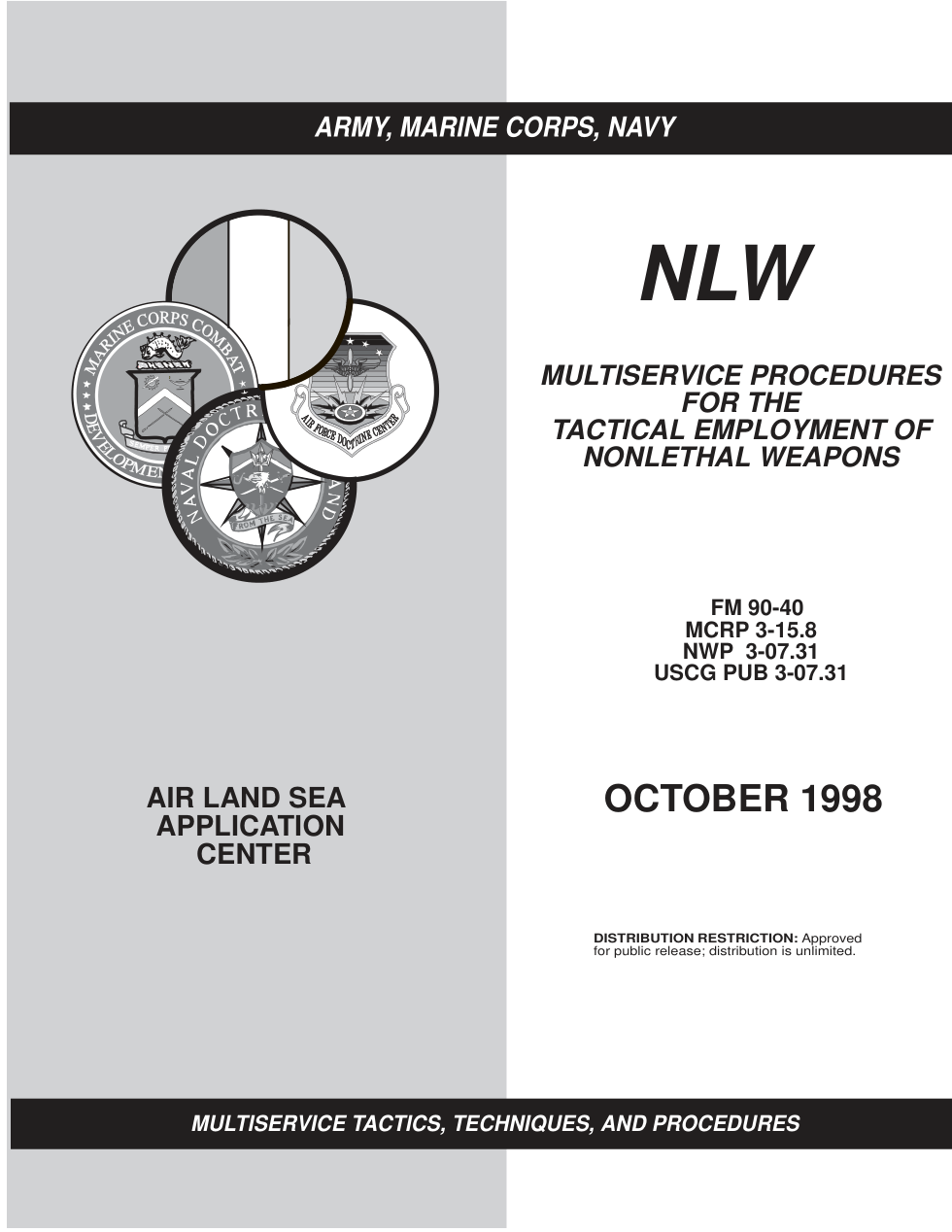 ARMY NLW Non Lethal Weapons 1998 91 pages cover
