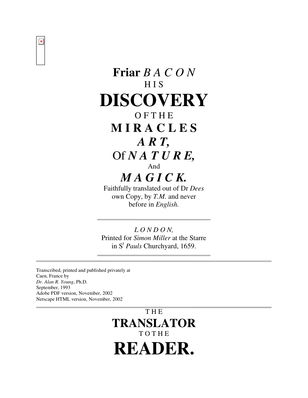 Friar Bacon His Discovery of the Miracles Of Art, Nature And cover