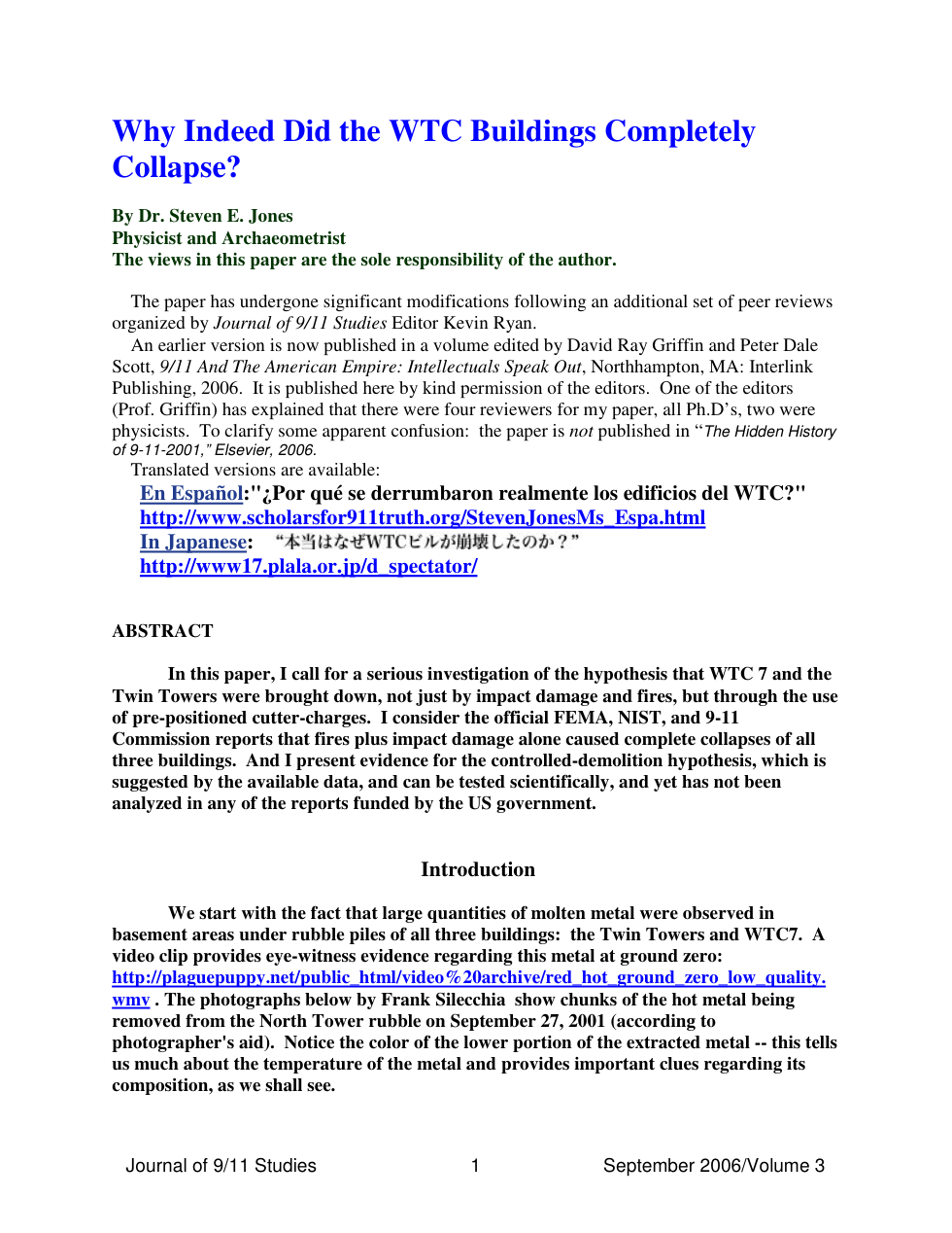 9-11 - Why Indeed Did The World Trade Center Buildings Completely Collapse cover