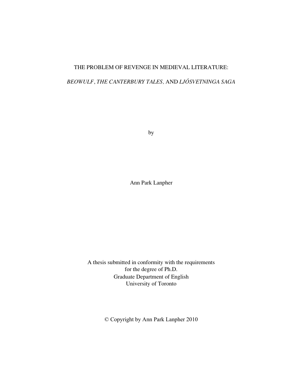 Ann Park Lanpher - The Problem of Revenge in Medieval Literature cover