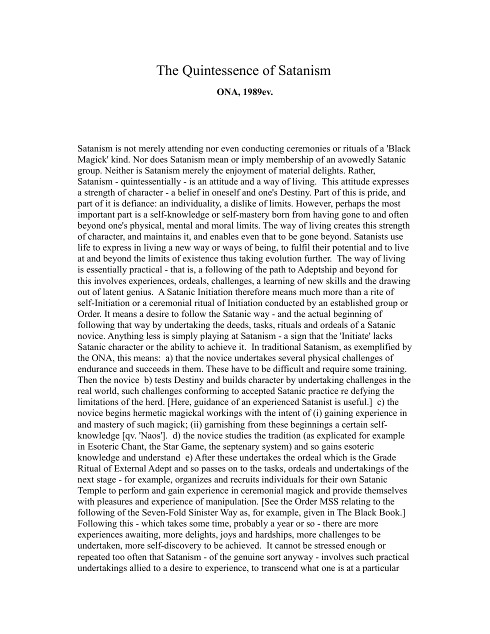 The Quintessence of Satanism cover