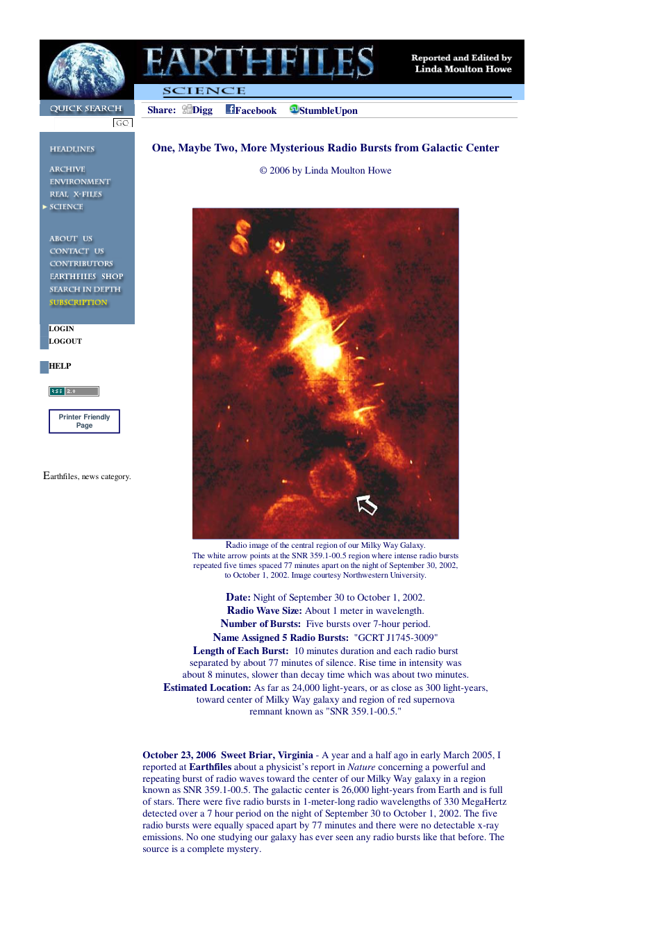10 23 2006 One, Maybe Two, More Mysterious Radio Bursts from Galactic Center cover