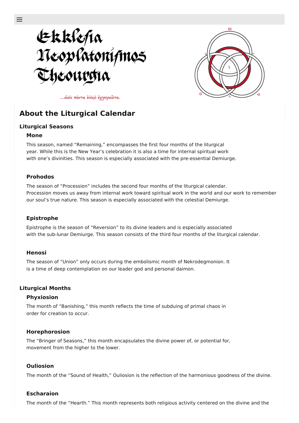 Theourgia About the Liturgical Calendar cover