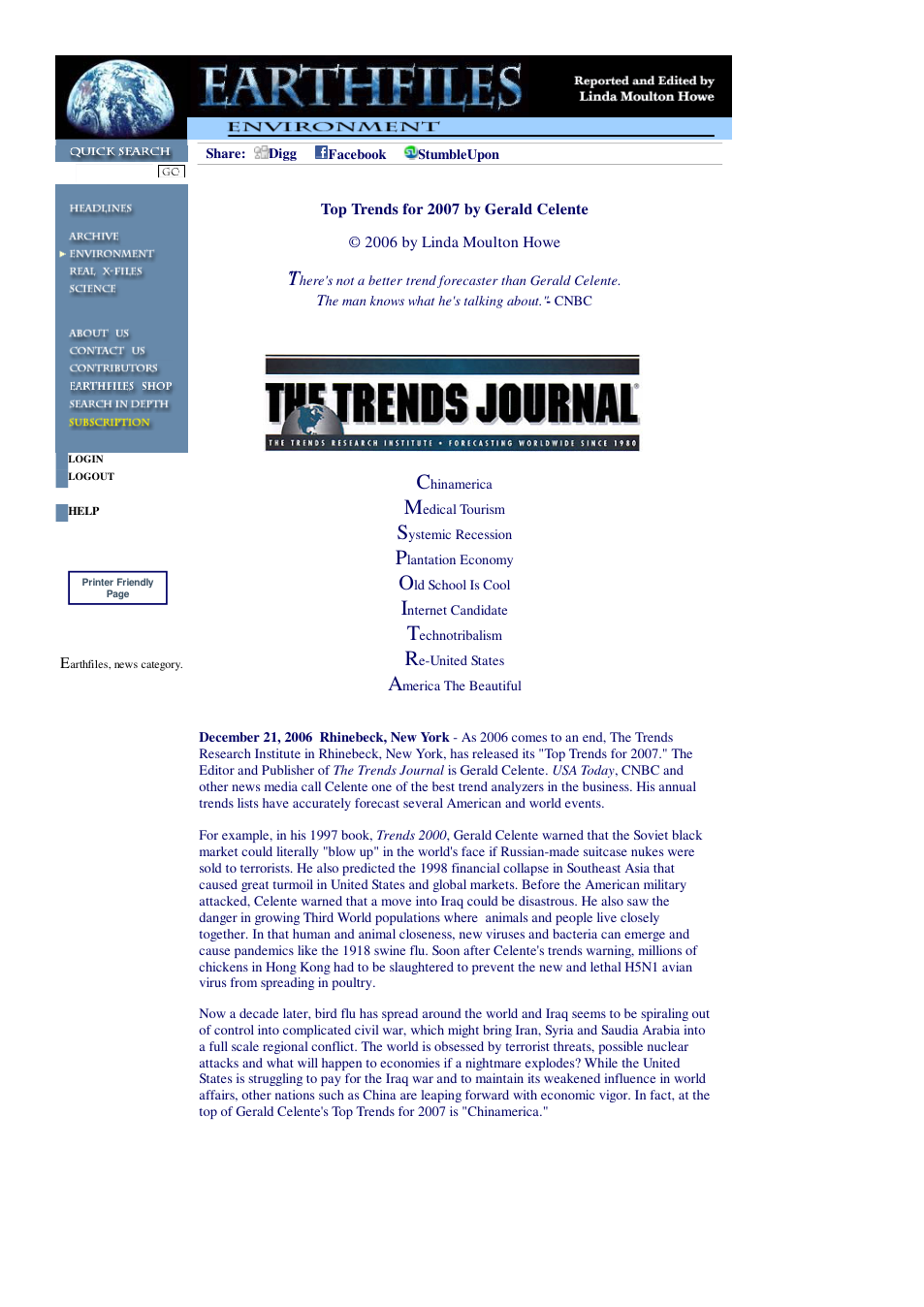 12 21 2006 Top Trends for 2007 by Gerald Celente cover