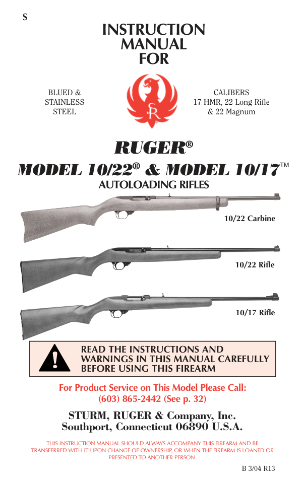 Ruger 10-22, 10-17 & Magnum Autoload Rifles 51p. cover