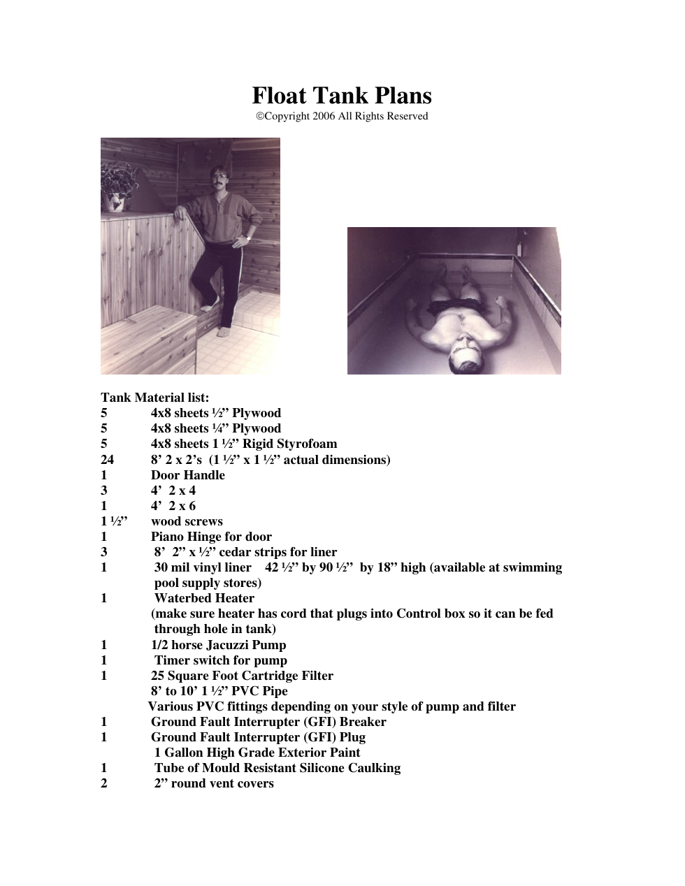DIY Float Tank Plans 2006 cover