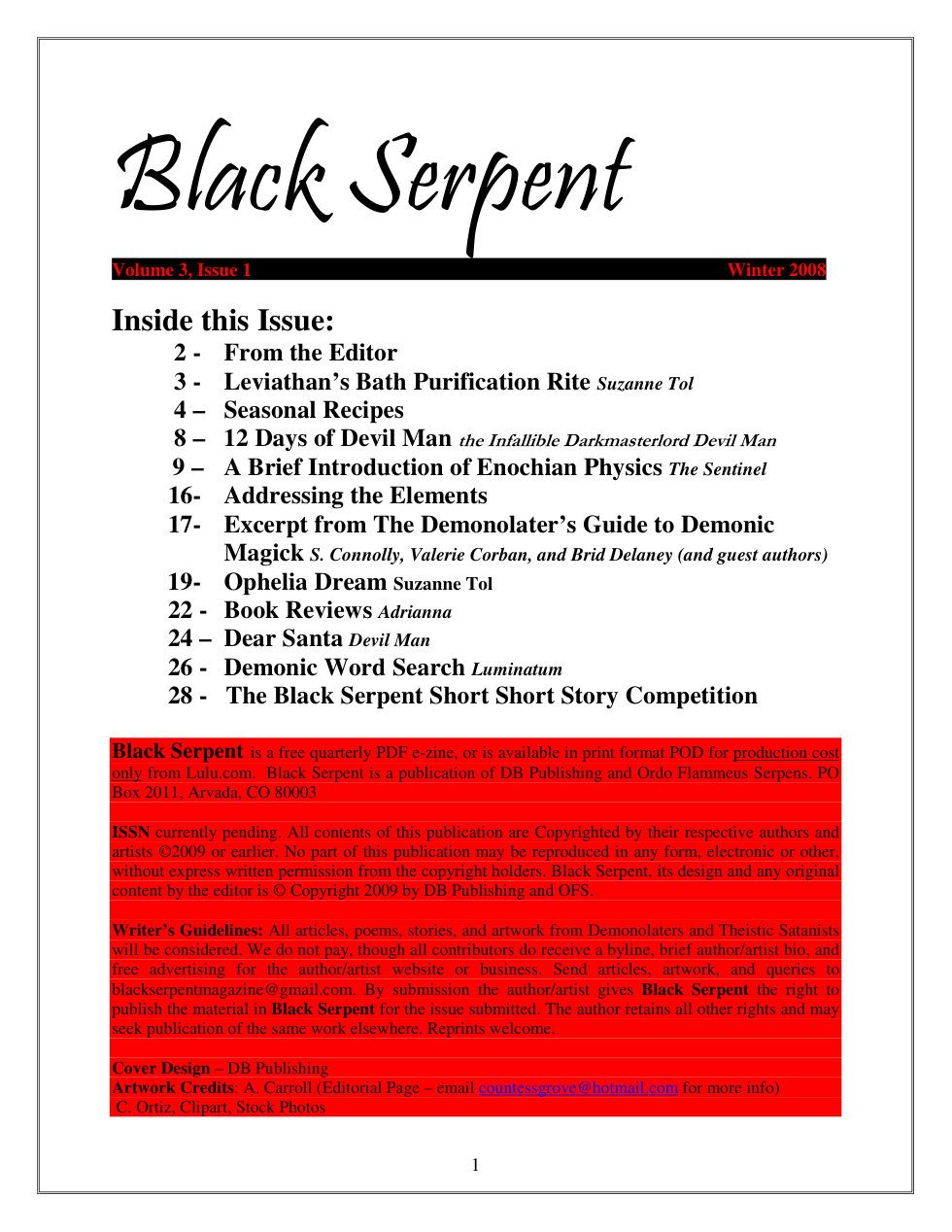 Black Serpent - Winter 2008 cover