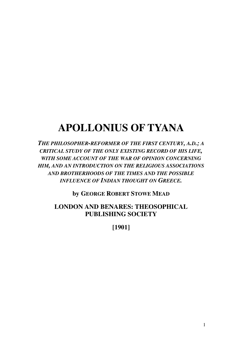 G.R.S. Mead - Appolonius Of Tyana cover