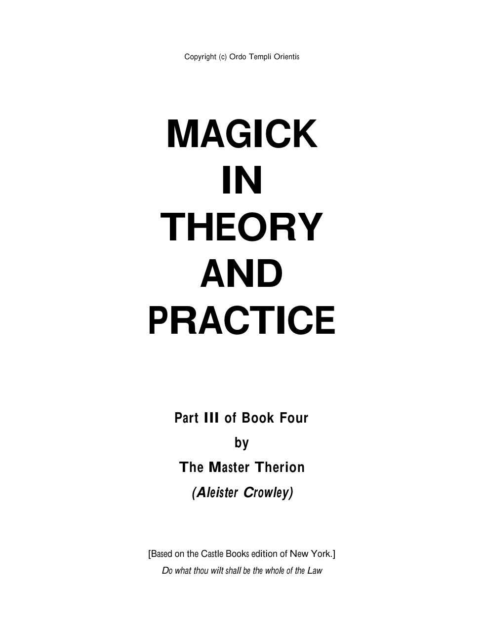Aleister Crowley - Magick in Theory and Practice cover