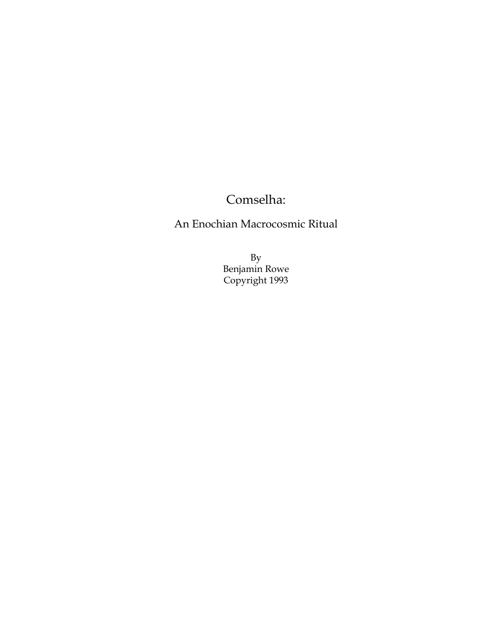 Comselha - An Enochina Macrocosmic Ritual by Benjamin Rowe cover