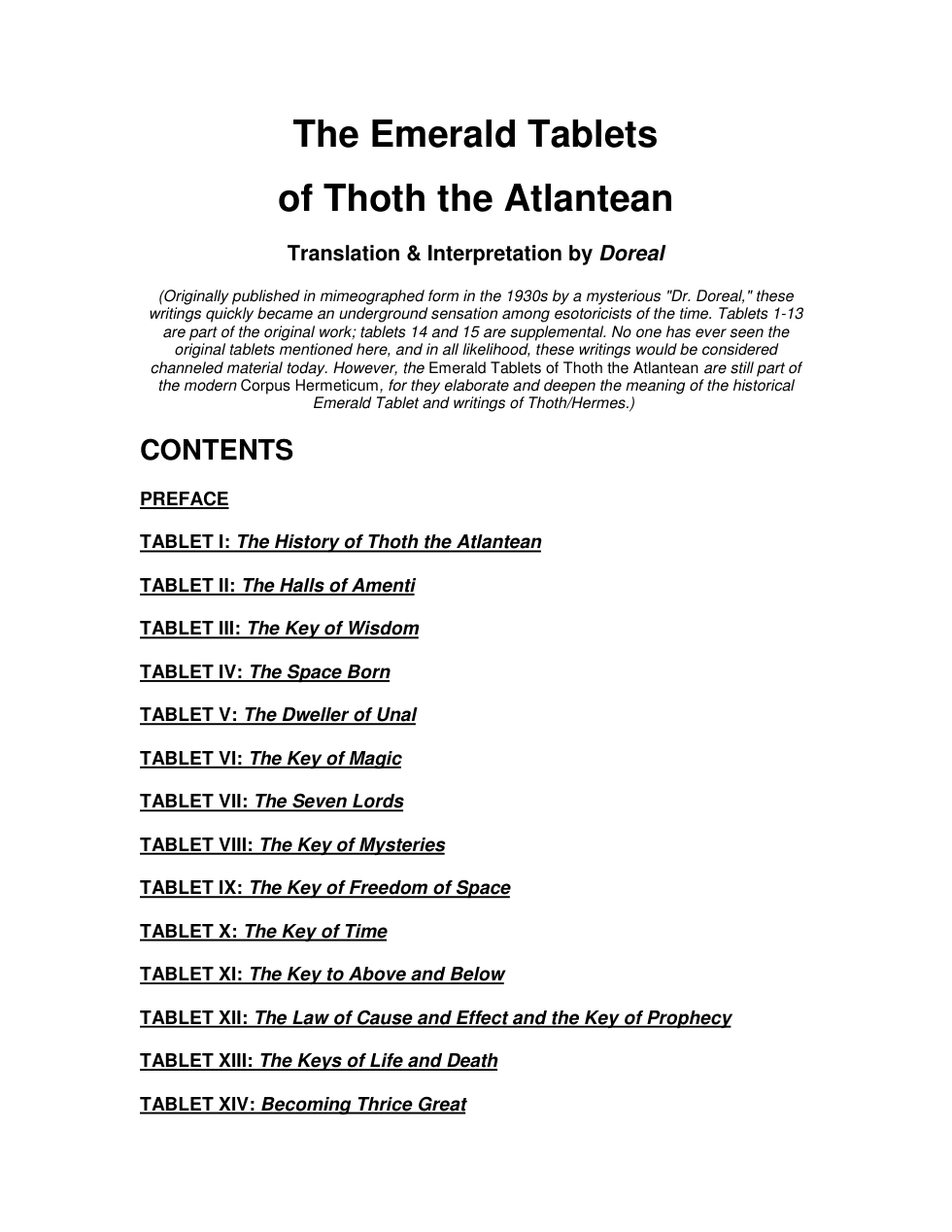 Emerald Tablets of Thoth the Atlantean cover