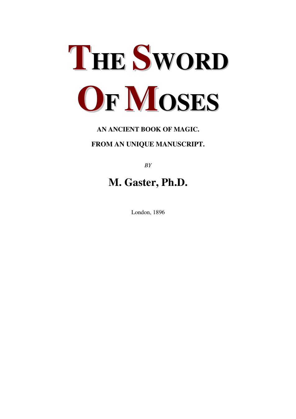 The Sword Of Moses - M Gaster (trans) cover