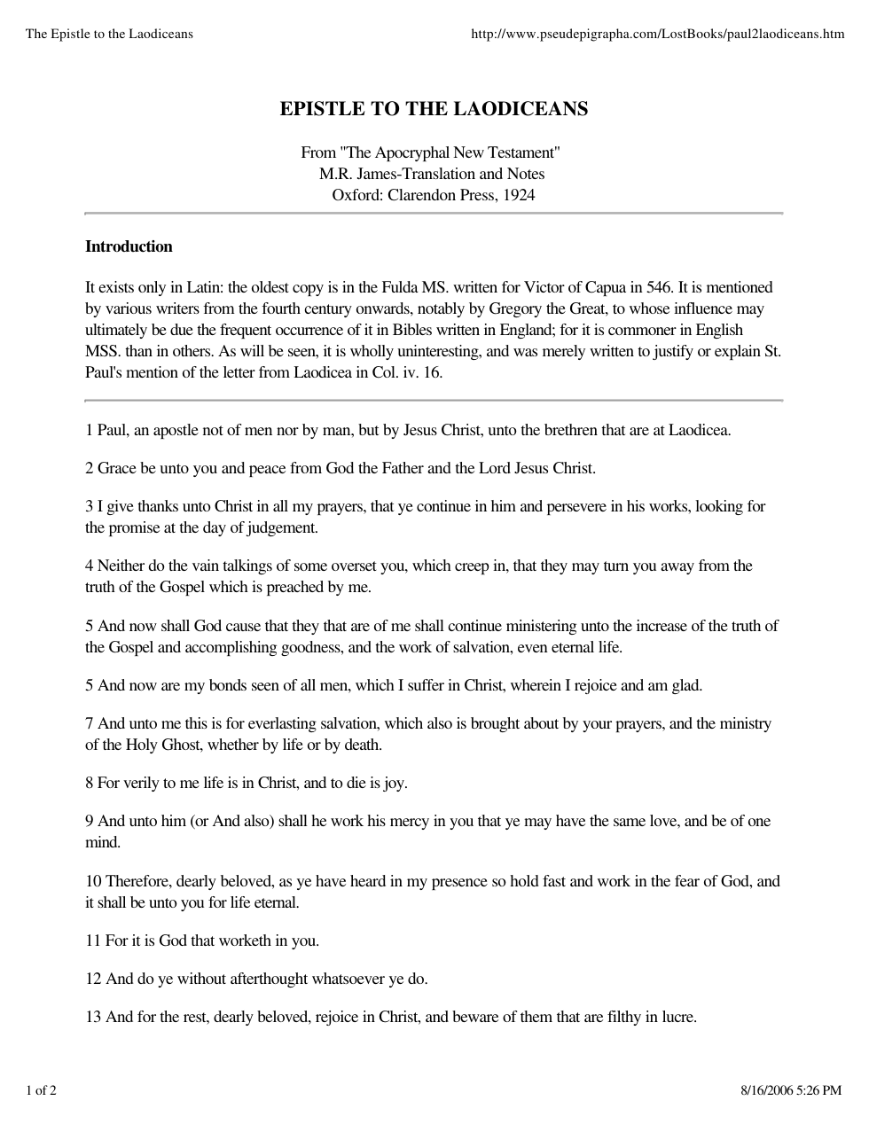 Epistle to the Laodiceans cover