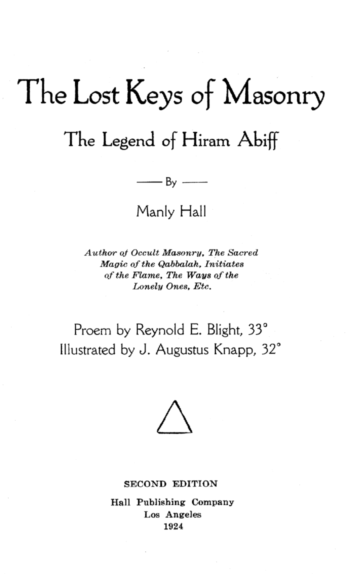 Manly Hall - The Lost Keys of Masonry - The Legend of Hiram Abiff cover