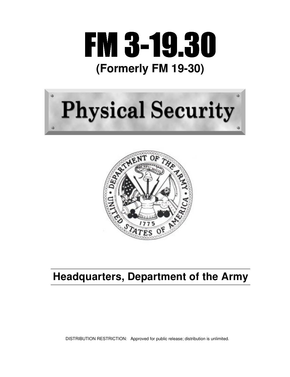 ARMY Physical Security FM 3-19.30 2001 317 pages cover