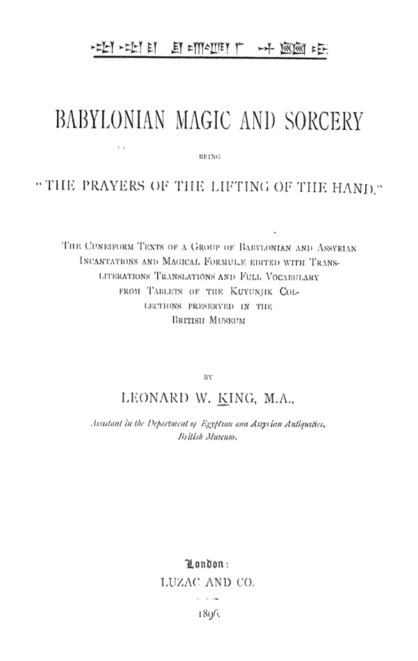 Babylonian Magic And Sorcery(1896) cover