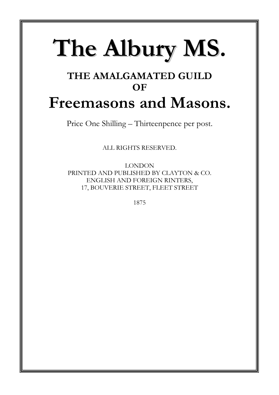 The Albury MS - 1875 cover