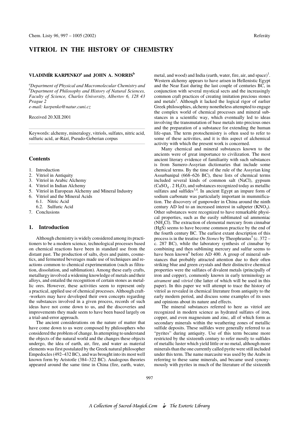 Vitriol in the History of Chemistry cover
