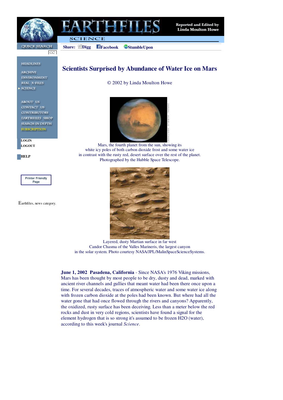 06 01 2002 Scientists Surprised by Abundance of Water On Mars cover