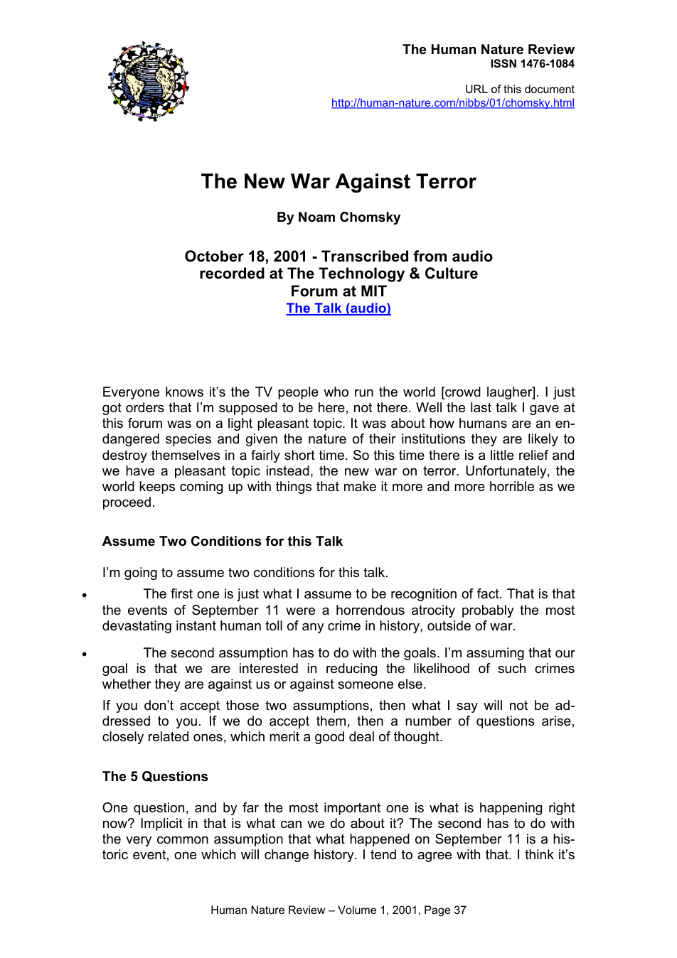 Noam Chomsky - New War Against Terror cover