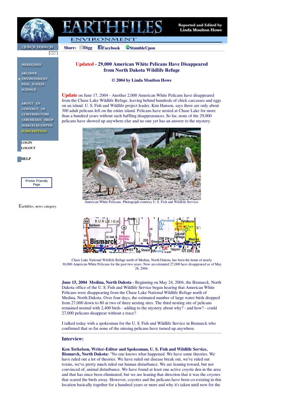06 17 2004 Updated - 29,000 American White Pelicans Have Disappeared from North Dakota Wildlife Refuge cover